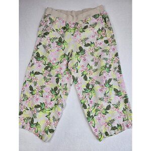 J Jill Womens Love Linen Floral Print Elastic Waist Cropped Pants Size 1X